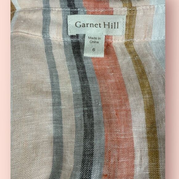 GARNET HILL Oversized Striped Slub Linen Button Down Blouse | Size 6 - Picture 4 of 7
